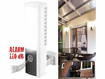 Außenleuchte Kamera: VisorTech LED-Außenwandleuchte & WLAN-2K-Kamera, PIR, Nachtsicht, Sirene, weiß erhältlich auf eMall