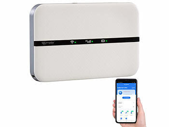 Mobile WLAN Router: simvalley Mobile Mobiler 4G/LTE-Router im Kreditkartenformat, bis 150 Mbit/s, Akku, App erhältlich auf eMall