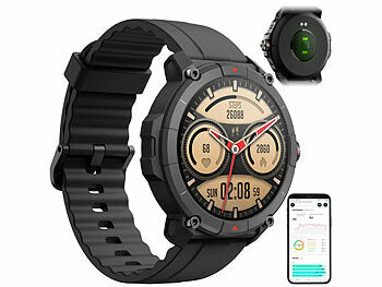 Smartwatch: newgen medicals GPS-Fitness-Uhr mit Full-Touch-Glas-Display, Freisprechen, SpO2 erhältlich auf eMall