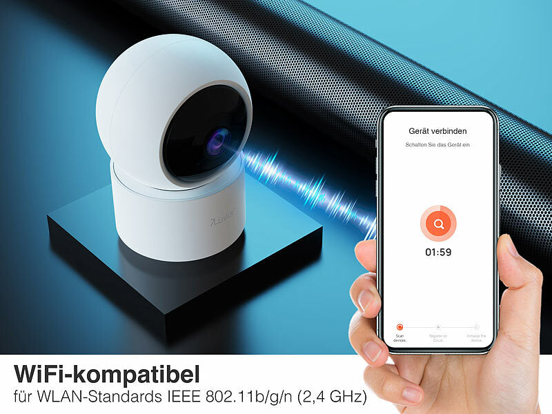 2K-Pan-Tilt-Überwachungskamera mit WLAN & Patrouillen-Funktion, weiß