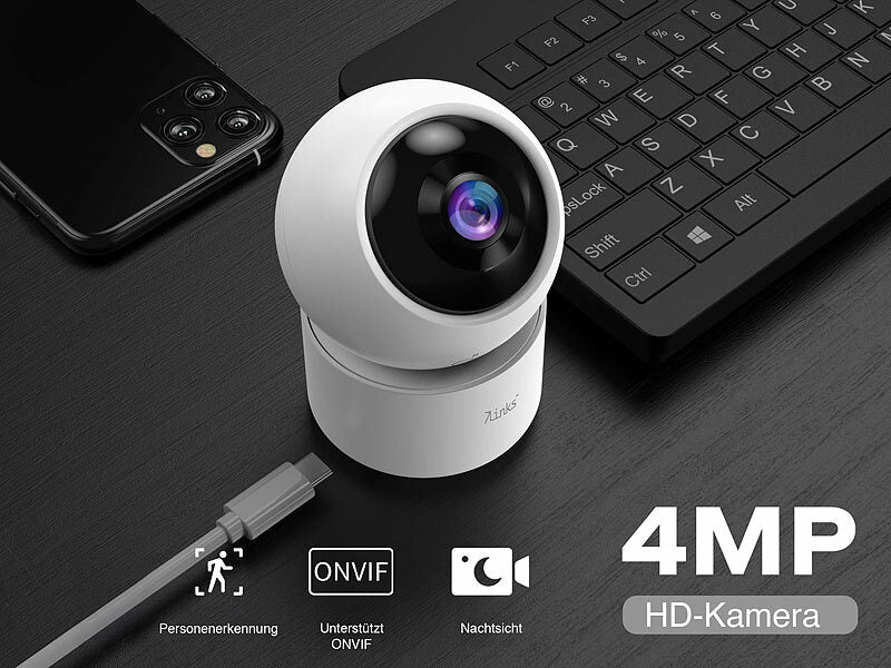 2K-Pan-Tilt-Überwachungskamera mit WLAN & Patrouillen-Funktion, weiß