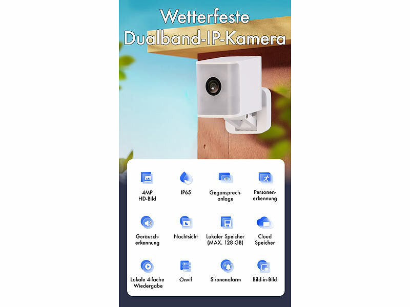 Wetterfeste Dualband-IP-Kamera, 4MP, Farbnachtsicht, IP65
