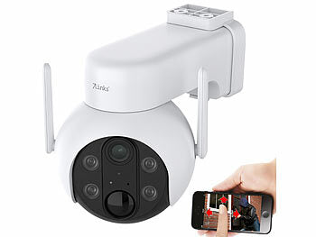 Kamera außen: 7links Außen-Pan-Tilt-IP-Überwachungskamera mit 2K, Akku, WLAN & App, IP66