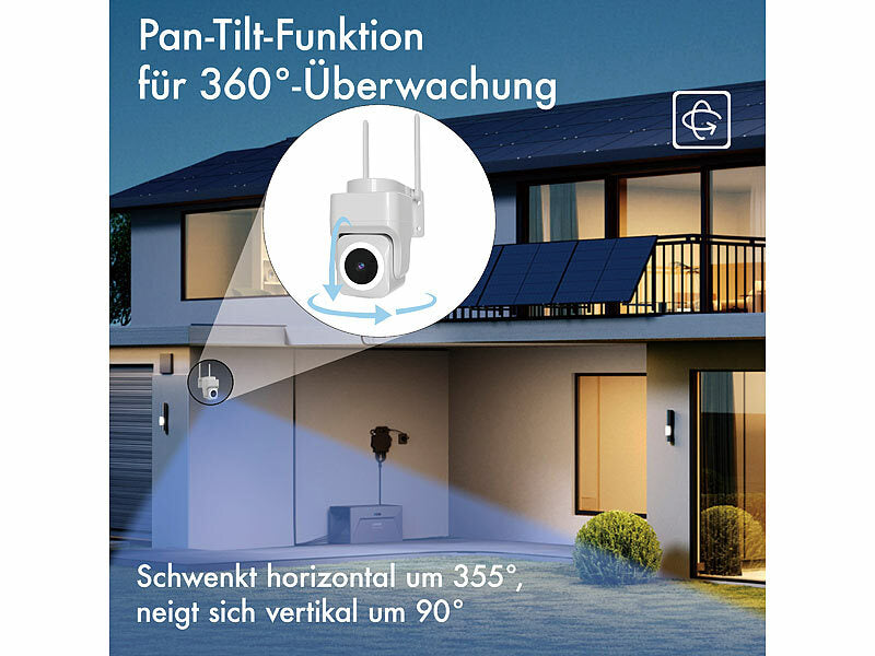Pan-Tilt-Outdoorkamera mit 2K-Auflösung, 4 MP, Dualband-WLAN, Sirene