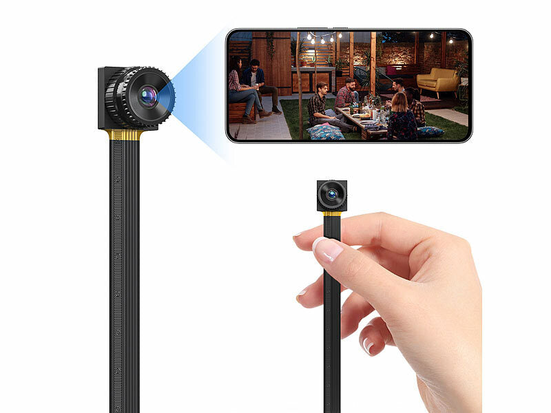 Somikon Kameramodule: 2K-WLAN-Micro-Einbaukamera, Bewegungserkennung, Mikrofon, 4 MP, App (Mini-Überwachungskamera mit Ton)