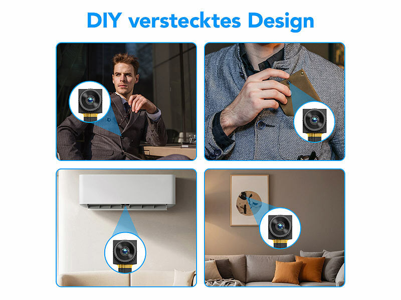Somikon Kameramodule: 2K-WLAN-Micro-Einbaukamera, Bewegungserkennung, Mikrofon, 4 MP, App (Mini-Überwachungskamera mit Ton)