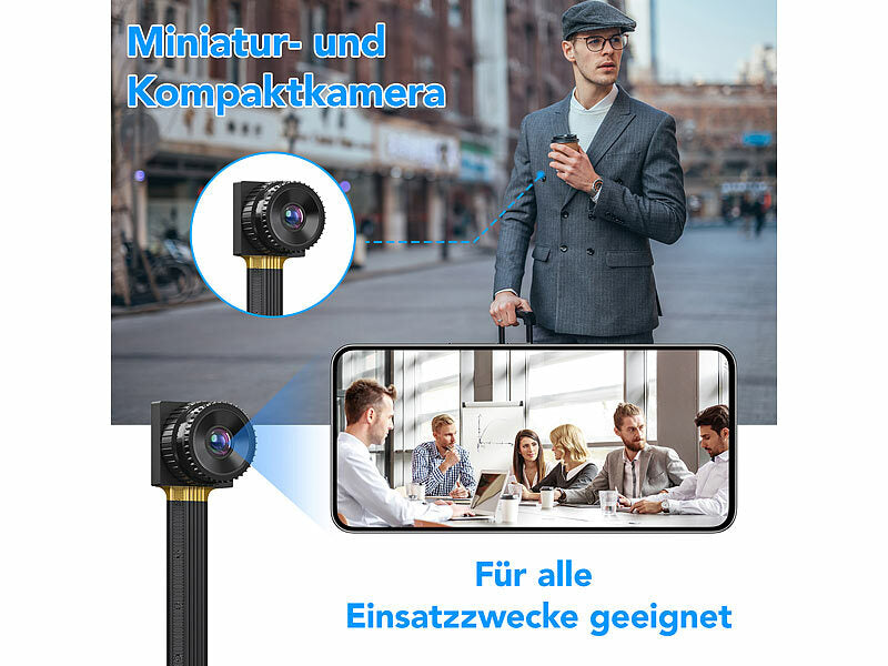 Somikon Kameramodule: 2K-WLAN-Micro-Einbaukamera, Bewegungserkennung, Mikrofon, 4 MP, App (Mini-Überwachungskamera mit Ton)