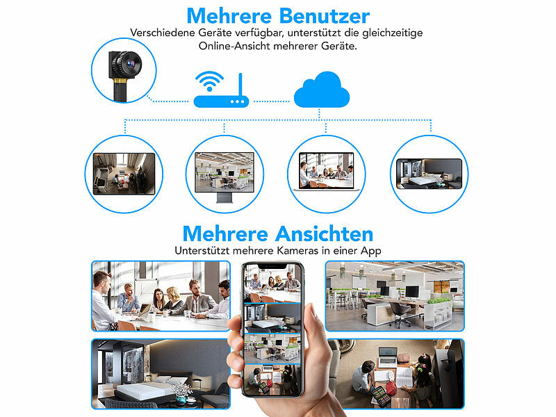 Somikon Kameramodule: 2K-WLAN-Micro-Einbaukamera, Bewegungserkennung, Mikrofon, 4 MP, App (Mini-Überwachungskamera mit Ton)