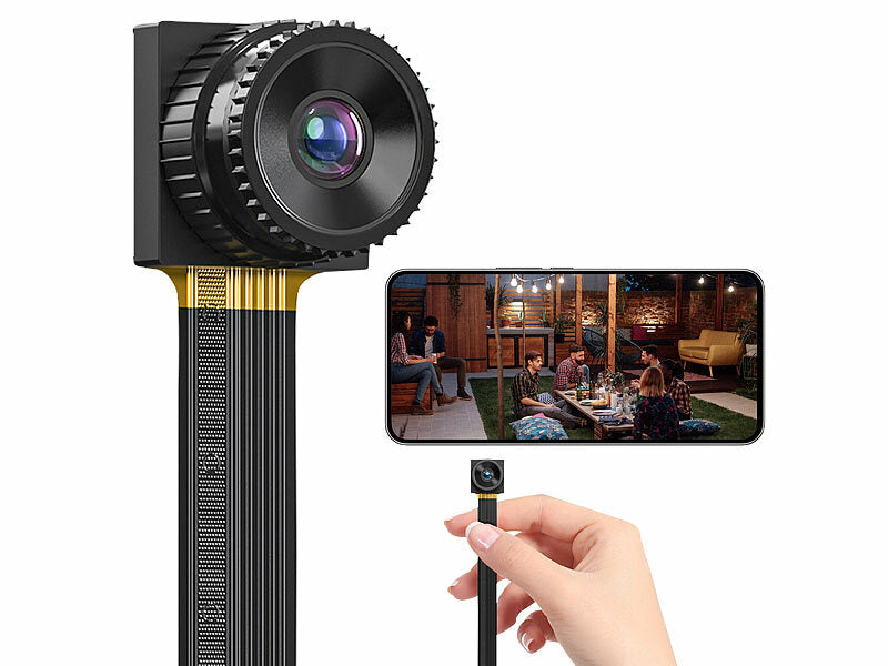 Somikon Kameramodule: 2K-WLAN-Micro-Einbaukamera, Bewegungserkennung, Mikrofon, 4 MP, App (Mini-Überwachungskamera mit Ton)