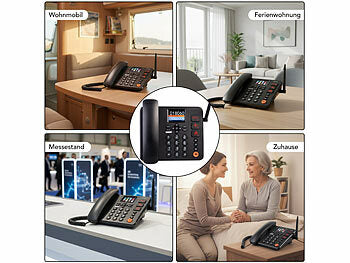 simvalley communications 4G-Tischtelefon, Notruf, SMS, Vertrags-/SIM-Lock-frei, Dual-SIM, Akku