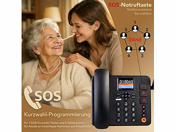 simvalley communications 4G-Tischtelefon, Notruf, SMS, Vertrags-/SIM-Lock-frei, Dual-SIM, Akku