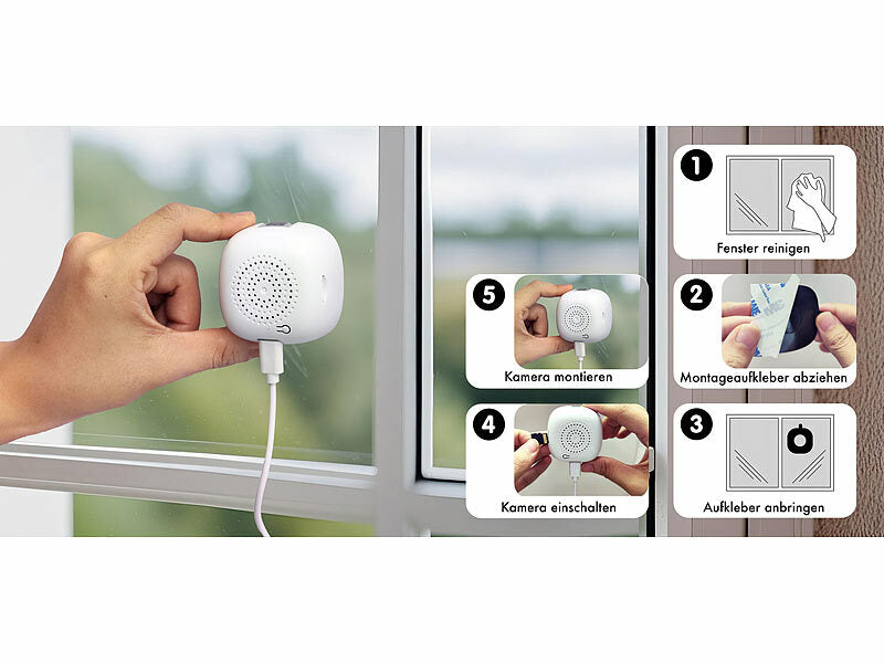 WLAN-IP-Fenster-Kamera mit 2K, 3 MP, App, Nachtsicht in Farbe, USB