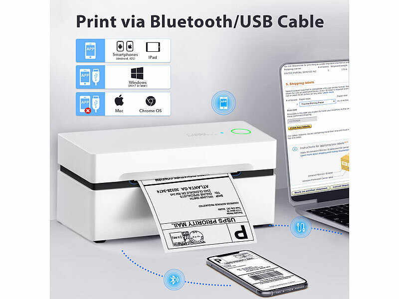 Versandetiketten-Thermodrucker für 100 x 150 mm, 203 dpi, USB, BT, App (CH-Version)