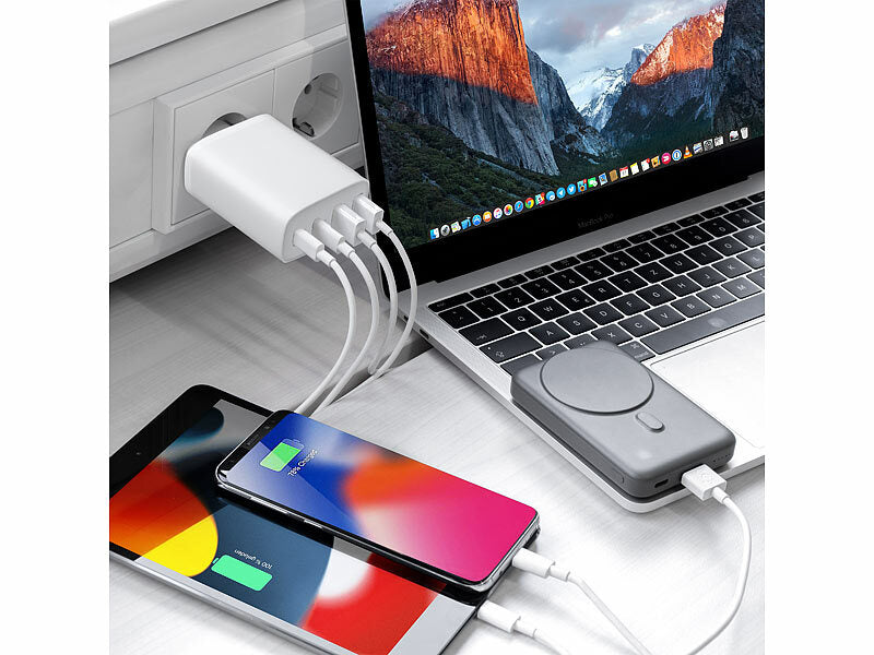 Ultrakompaktes 4-Port-USB-Netzteil, USB-C PD + QC, bis 40 Watt, weiß