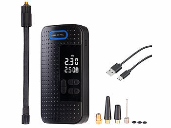 Reifenpumpe: AGT Mini-Akku-Kompressor-Luftpumpe mit LED-Display, 2.000 mAh, 150 psi erhältlich auf eMall