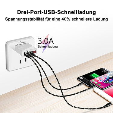 Multi USB Port Ladegerät 3-fach 5 V, 3 A m. LED Display, EU Netzteil weiß Eaxus