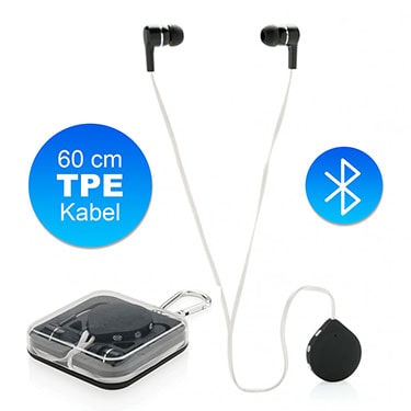 Wireless Kopfhörer mit 60 cm TPE-Kabel und Clip, Bluetooth 4.0 in Schwarz-Weiß