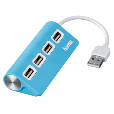 USB-Hub 4in1, bus powered 4-fach Verteiler blau, mit Topside Sockets, zum Anschluss an PC, Notebook, Laptop