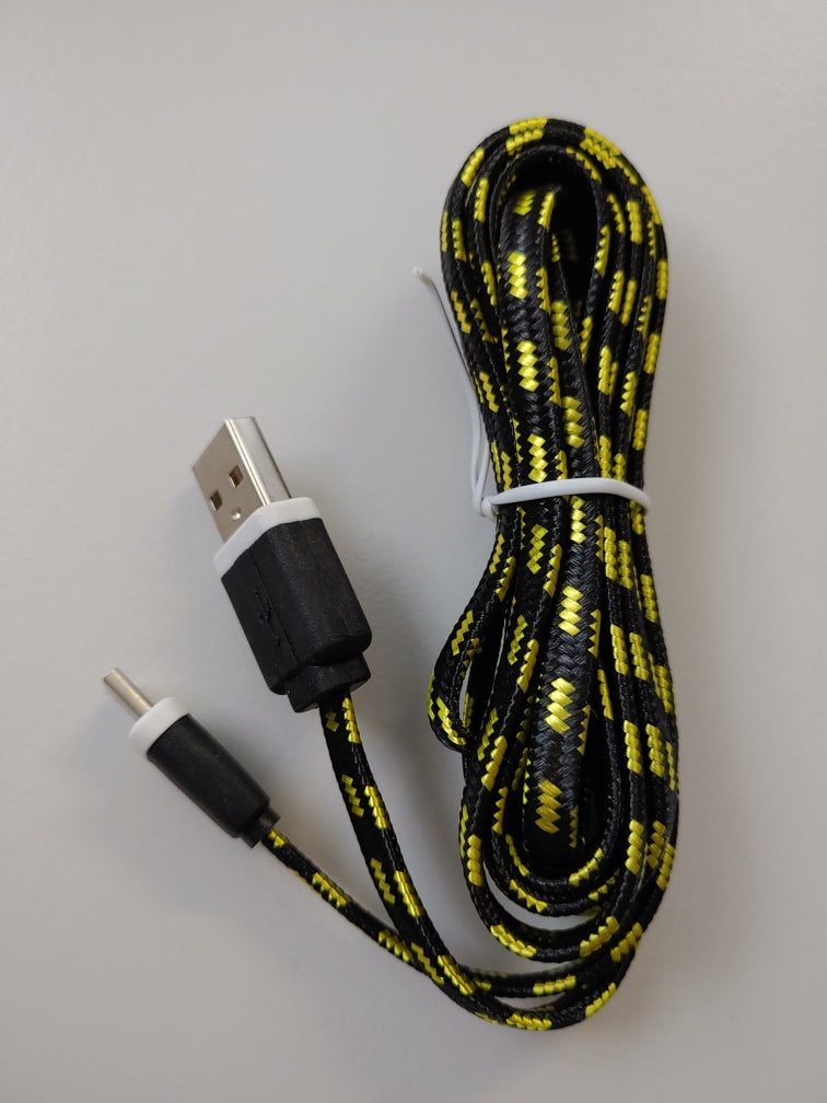 Nylon USB-C Ladekabel 2m Gelb/Schwarz | #Elektroniktrade.ch#