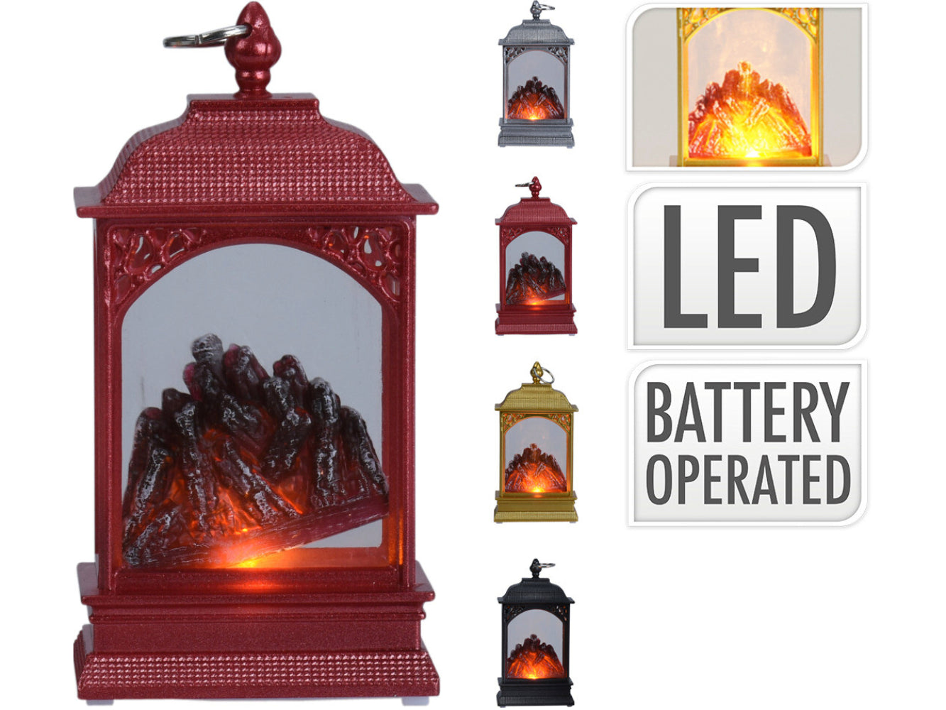 Mini Kamin, Laterne flackernder LED Flamme ca. 7 x 15 x 4 cm, inkl. Batterie, 4-fach sortiert | #Elektroniktrade.ch#