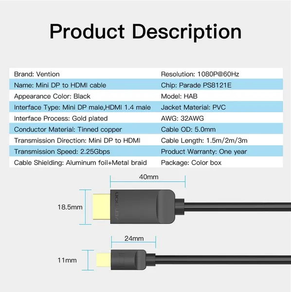 Mini Displayport zu HDMI Adapterkabel (Thunderbolt zu HDMI kompatibel)