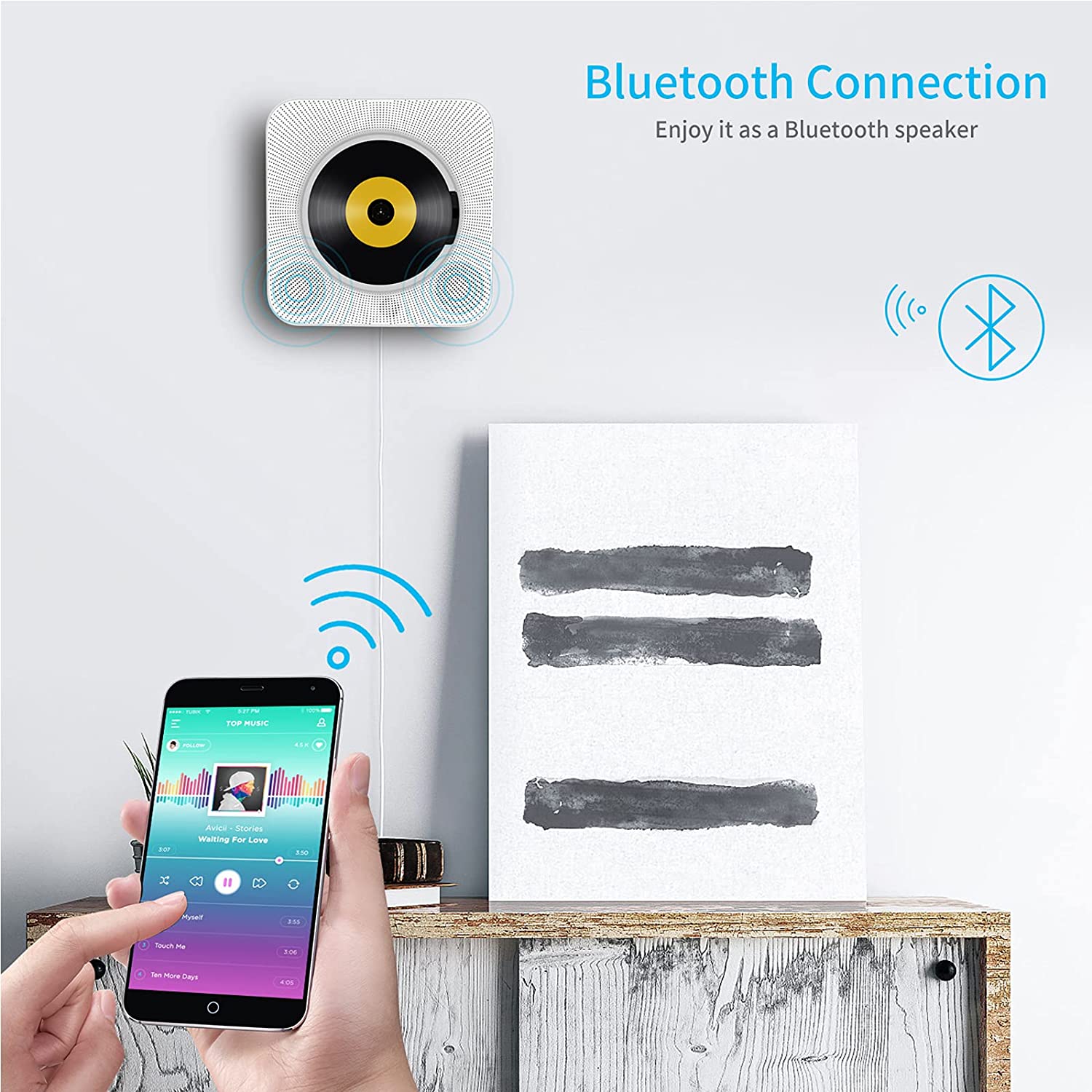 Tragbarer Wandmontage Bluetooth CD Player