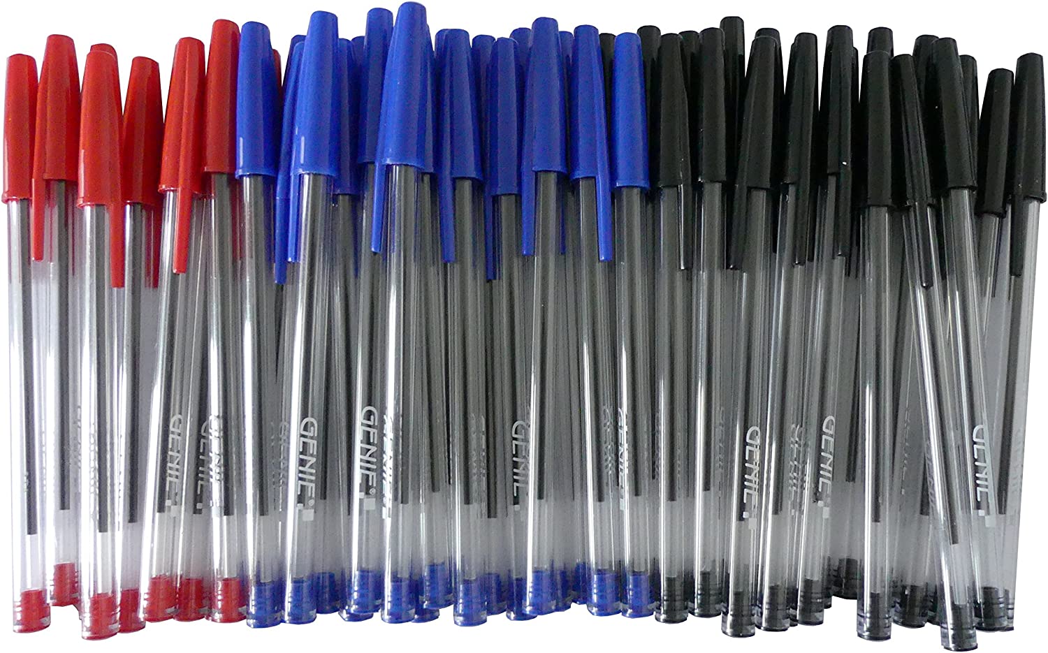 50 x Genie Kugelschreiber Farbig Sortiert Rot/Blau/Schwarz