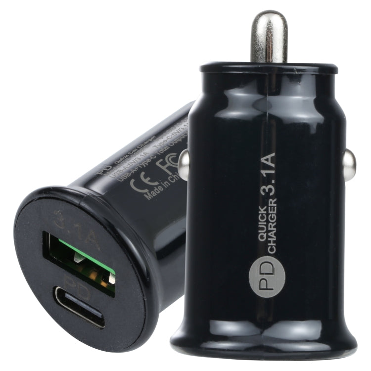3.1A PD USB-C / Typ-C + USB-Schnittstelle Mini Fast Charging-Autoladegerät