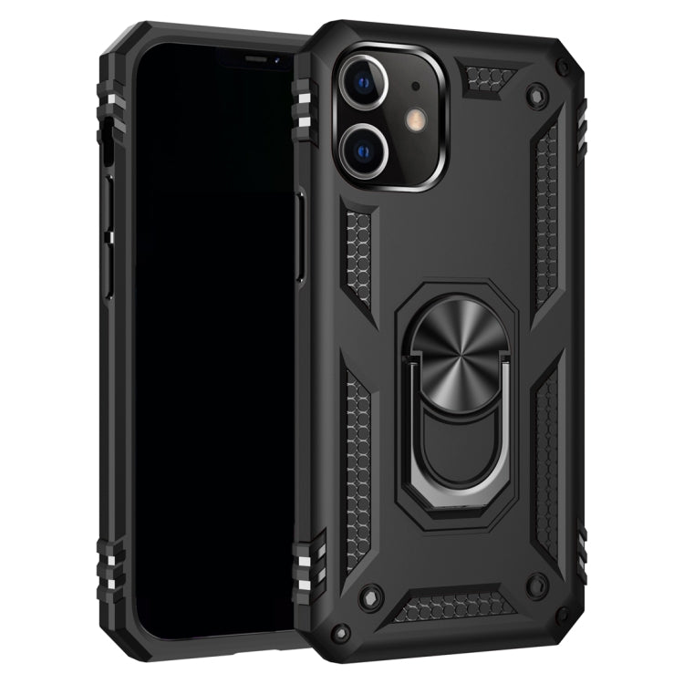 iPhone 12 Pro Max Stoßfeste TPU + PC-Schutzhülle mit um 360 Grad drehbarem Halter (schwarz)