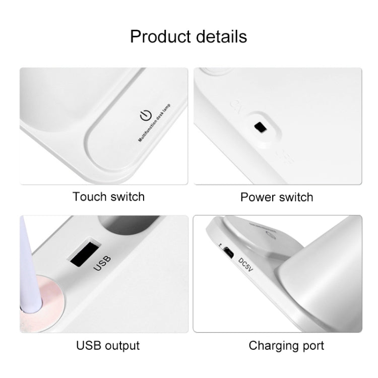 Multifunktions-Touch-Schalter USB-Lade-LED-Schreibtischlampe mit Telefonhalter und Stifthalter