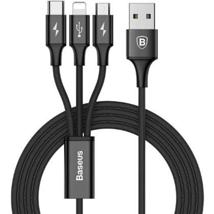 Baseus Multi 3-in-1 Ladekabel, USB - USB-C/Lightning/MicroUSB, 1.2m - schwarz | #Elektroniktrade.ch#