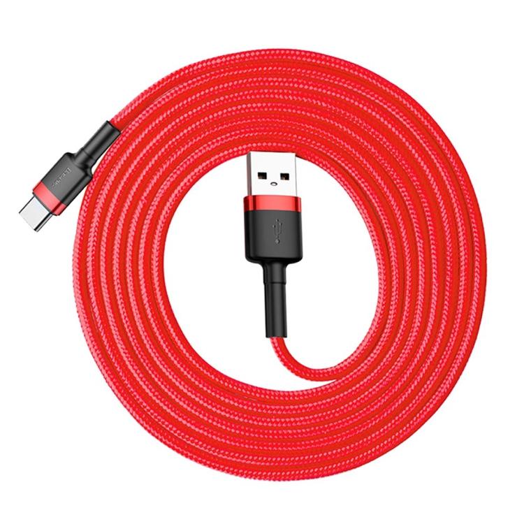 Baseus 2A Typ C / USB-C Cafule Robustes Ladekabel, Länge: 3 m (rot) | #Elektroniktrade.ch#