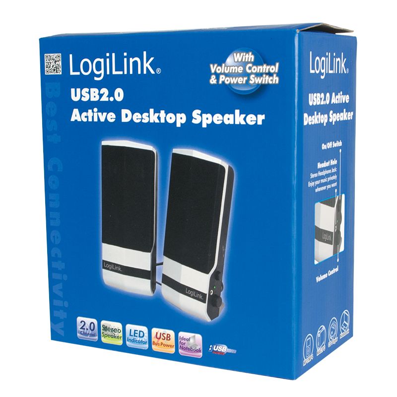 LogiLink SP0026 Aktivlautsprecher 2.0 Stereo, Schwarz/Silber