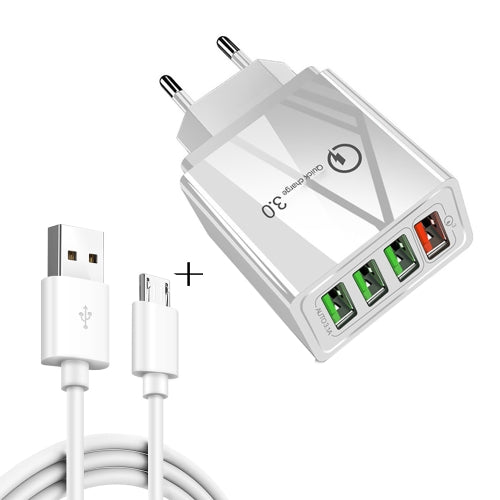 2 in 1 1m USB to Micro USB Data Cable + 30W QC 3.0 4 USB Charger Set | #Elektroniktrade.ch#