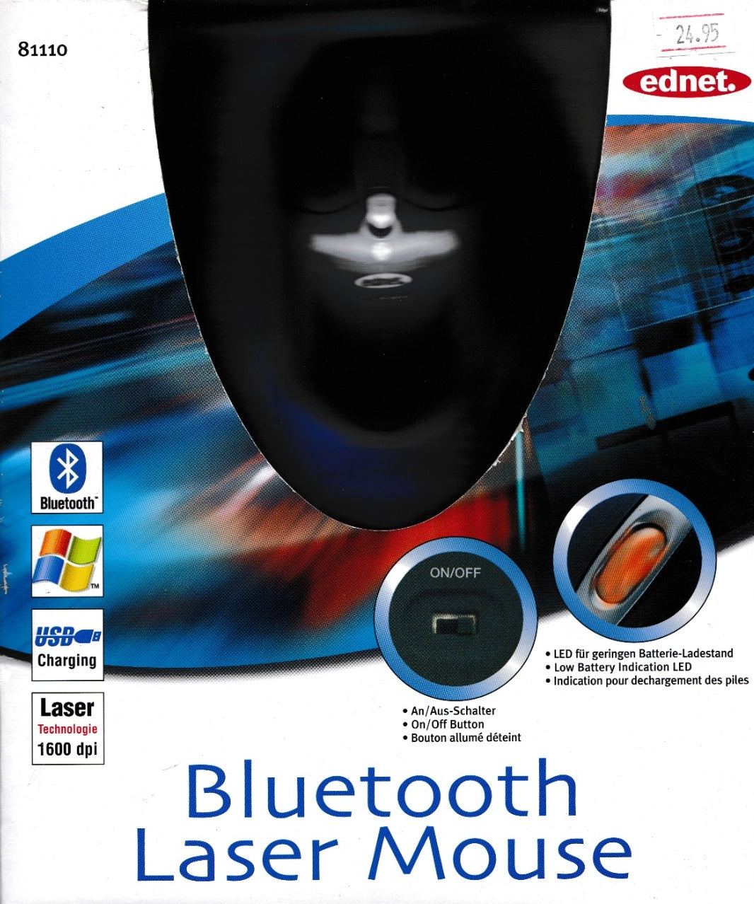 Ednet Maus Bluetooth Wireless 1600dpi, Laser