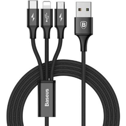 BASEUS Baseus Multi 3-in-1 Ladekabel, USB - USB-C/Lightning/MicroUSB, 1.2m - schwarz Elektroniktrade Switzerland