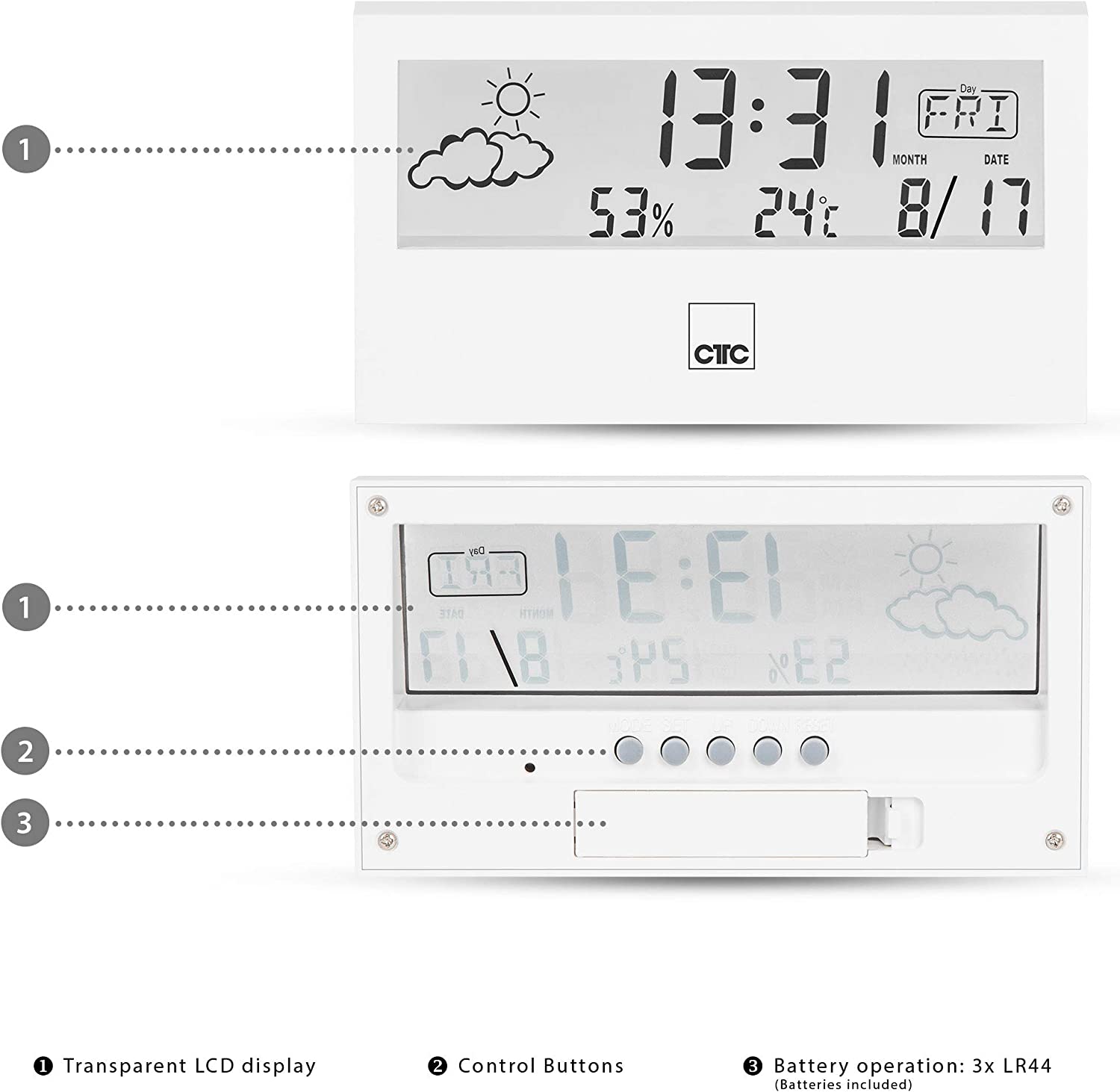 Clatronic CTC Wetterstation mit Uhr WSU 7022 Weiß Elektroniktrade Switzerland