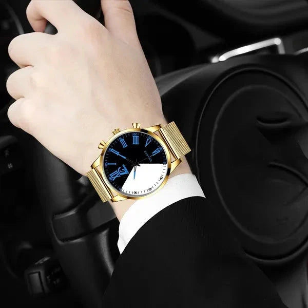 DIJanes Herren Gold Edelstahl Uhr mit Römer Ziffern Elektroniktrade Switzerland