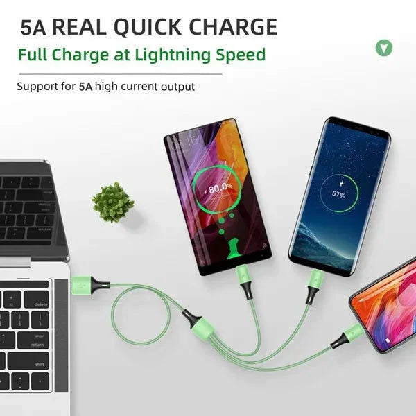 Elektroniktrade 3 in 1 5A Schnelllade & Datenkabel für iPhone/Type-C/MicroUSB 2m Grün elektroniktrade Switzerland