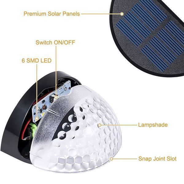 Elektroniktrade 6 LED Solar Powered Fence Lights Outdoor Elektroniktrade Switzerland