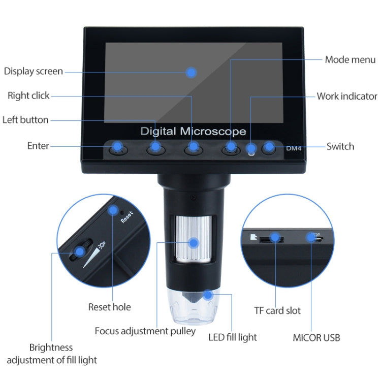 Elektroniktrade 720P 4,3-Zoll-Bildschirm HD Industrial Digital Microscope Elektroniktrade Switzerland