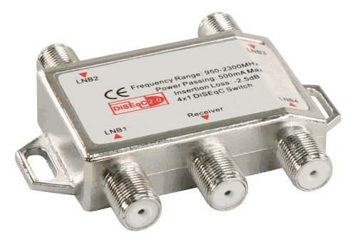 Elektroniktrade DiSEqC Positionsumschalter 4/1 4x Single LNB auf 1 Teilnehmer, A-E elektroniktrade Switzerland