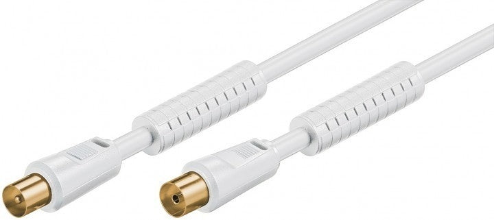 eTrade Antennen Anschlusskabel, 4-Fach geschirmt, >110dB, IEC/Koax-Stecker – IEC/Koax-Buchse weiß Elektroniktrade Switzerland