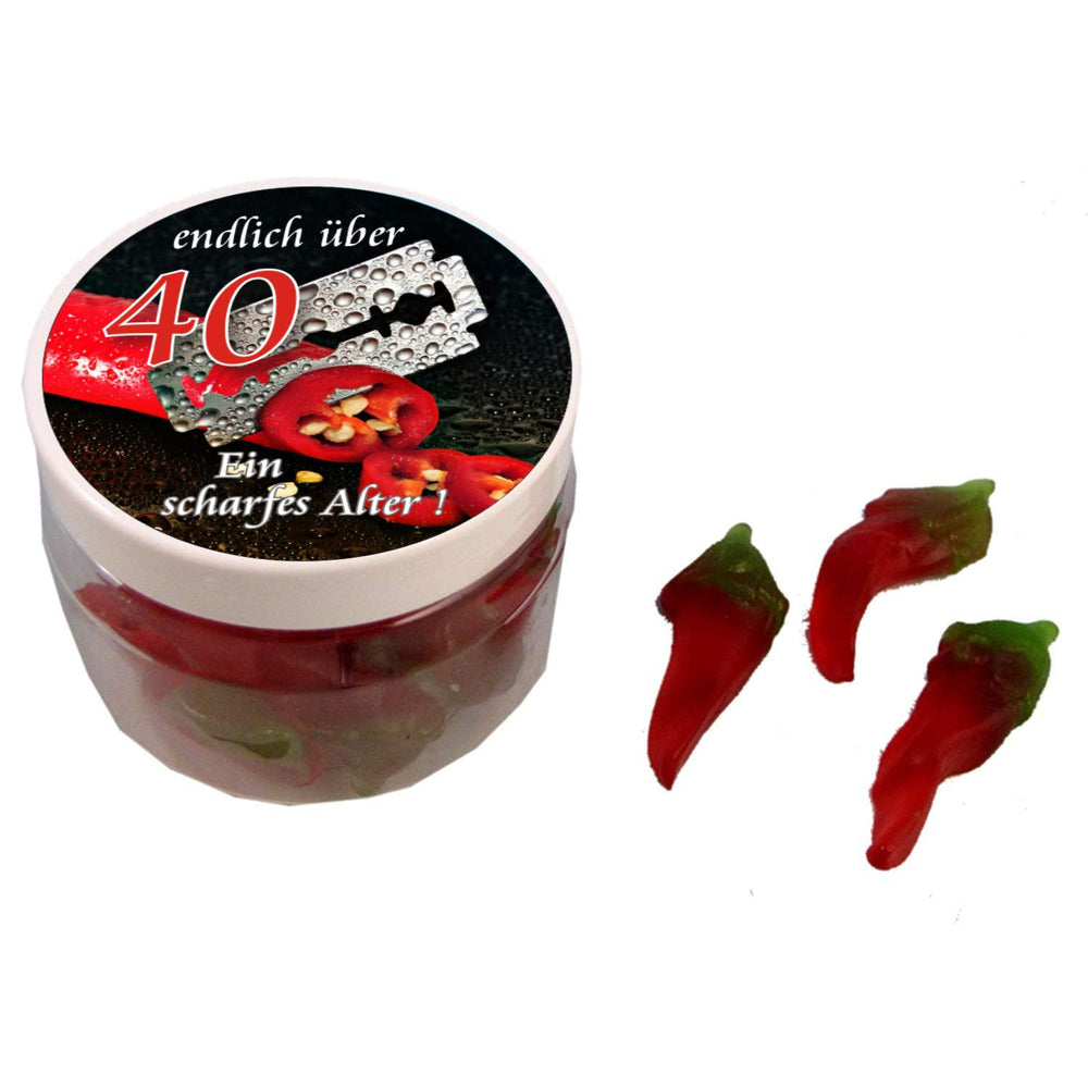 FRUCHTGUMMI PEPERONI "SCHARFES ALTER" ZUM 40. GEBURTSTAG FRUCHTGUMMI PEPERONI "SCHARFES ALTER" ZUM 40. GEBURTSTAG