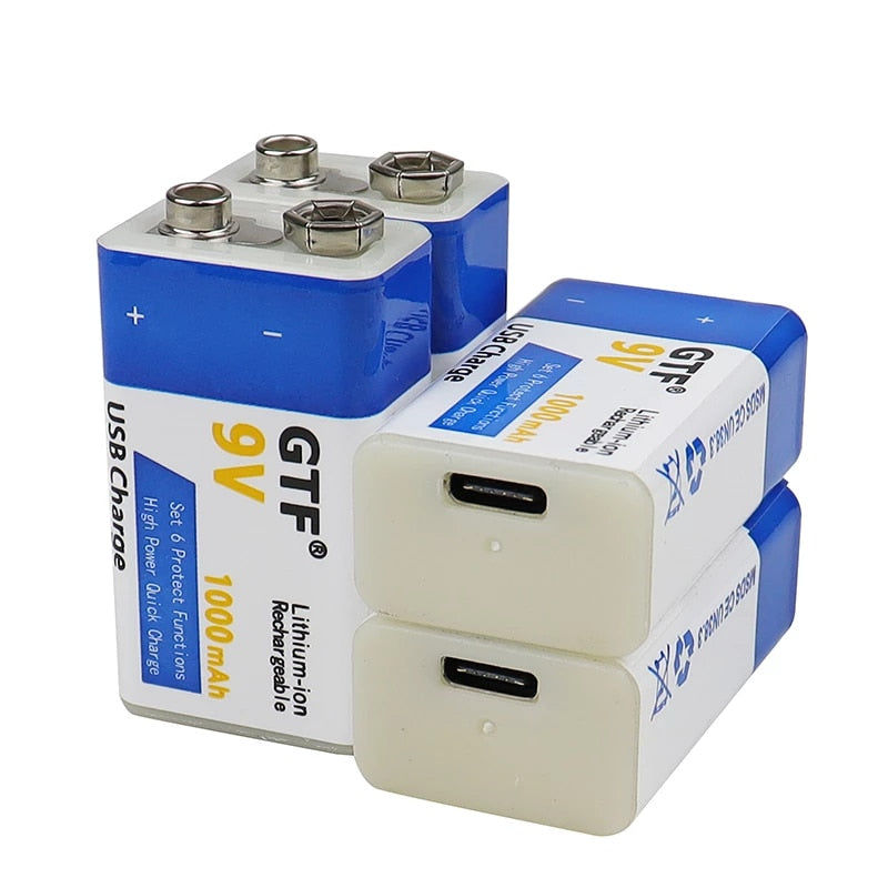 GTF 9V 1000mAh li-Ion Akku Batterie mit MicroUSB/USB-C Auflade Funktion elektroniktrade Switzerland