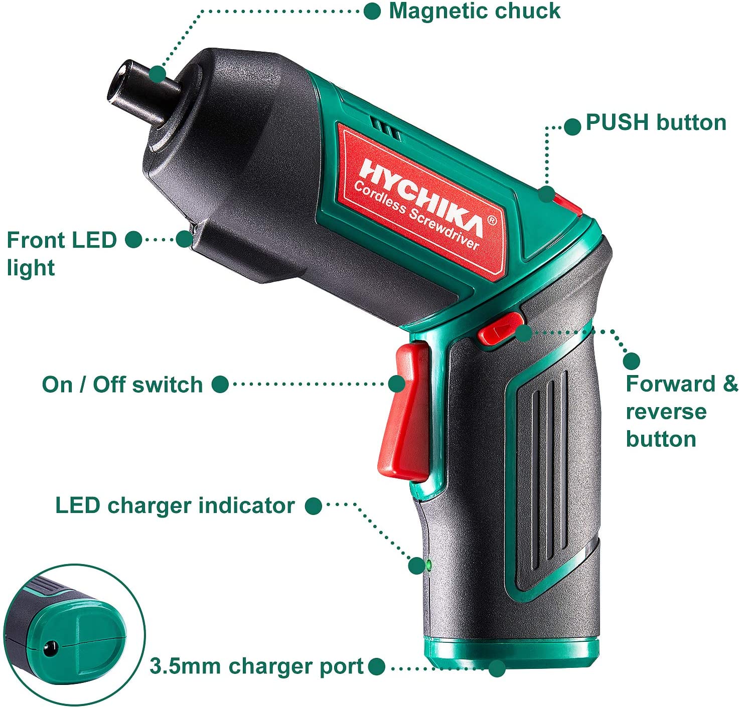 HYCHIKA Akkuschrauber 2000mAh HYCHIKA 3,6V Li-Ion mit 20 Zubehörteilen Elektroniktrade Switzerland