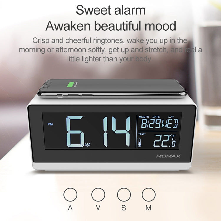 Momax MOMAX 10W QI-Standard-Drei-Modi Fast Lading Wireless-Ladegerät Multifunktions-LCD-Wecker für iPhone / Android Elektroniktrade Switzerland
