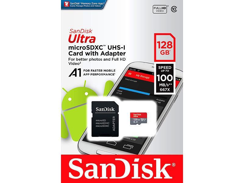 SanDisk Ultra microSDXC, 128 GB mit Adapter | #Elektroniktrade.ch#