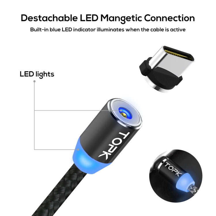 TOPK 1m 2,4A Max. USB-zu-USB-C / Typ-C-Nylon-geflochtenes magnetisches Ladekabel mit LED Elektroniktrade Switzerland