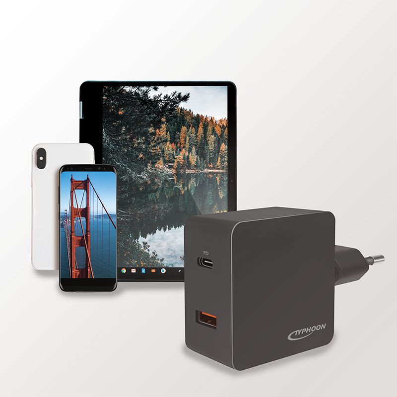 Typhoon Netzteil Adapter, 1x USB-C PD Port & 1x USB-A QC Port, 18W elektroniktrade Switzerland
